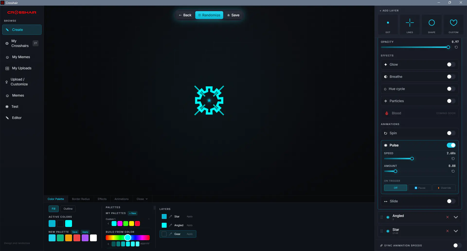 Customizing a crosshair overlay with color and effects